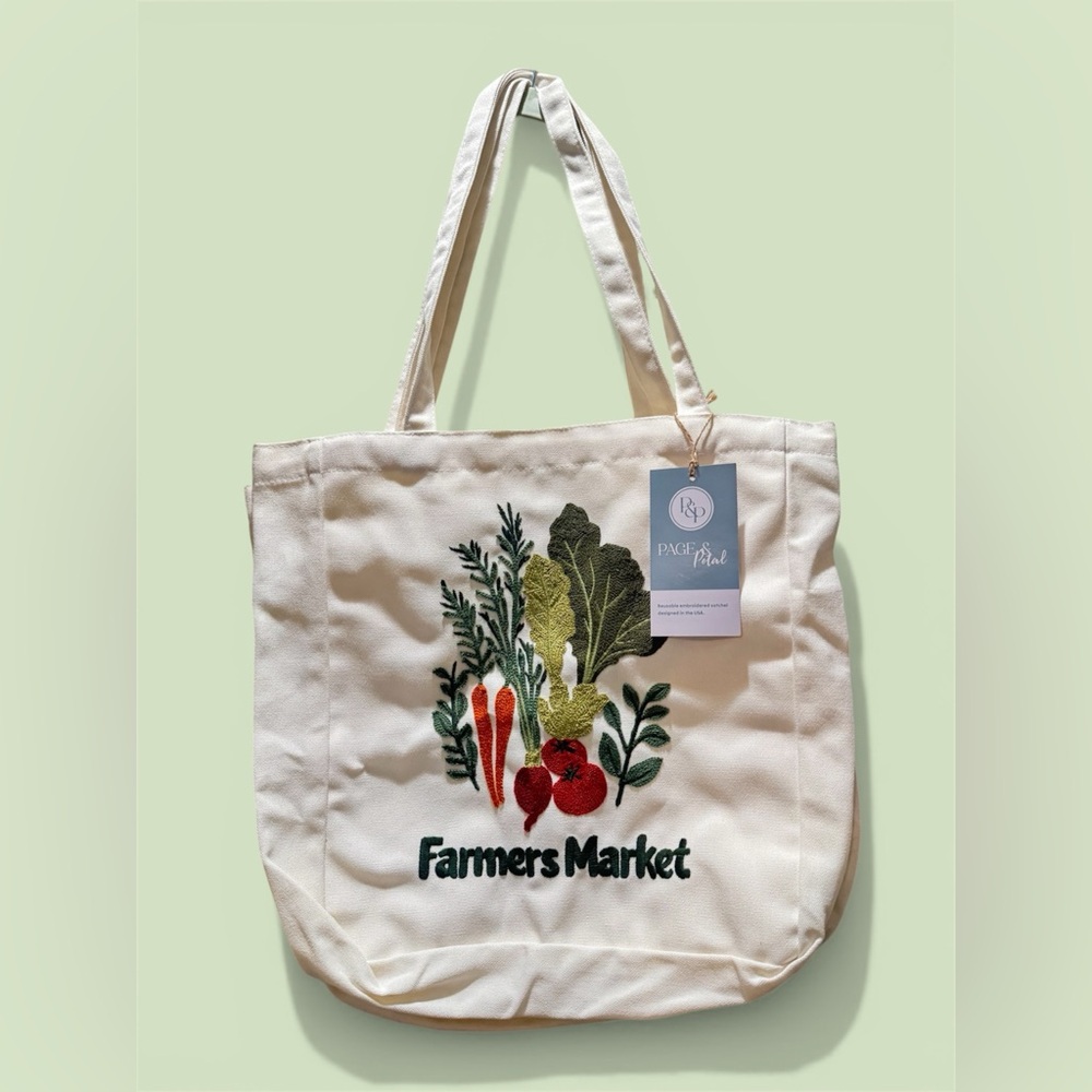 Embroidered Farmers Market Paige & Petal Tote Bag NWT